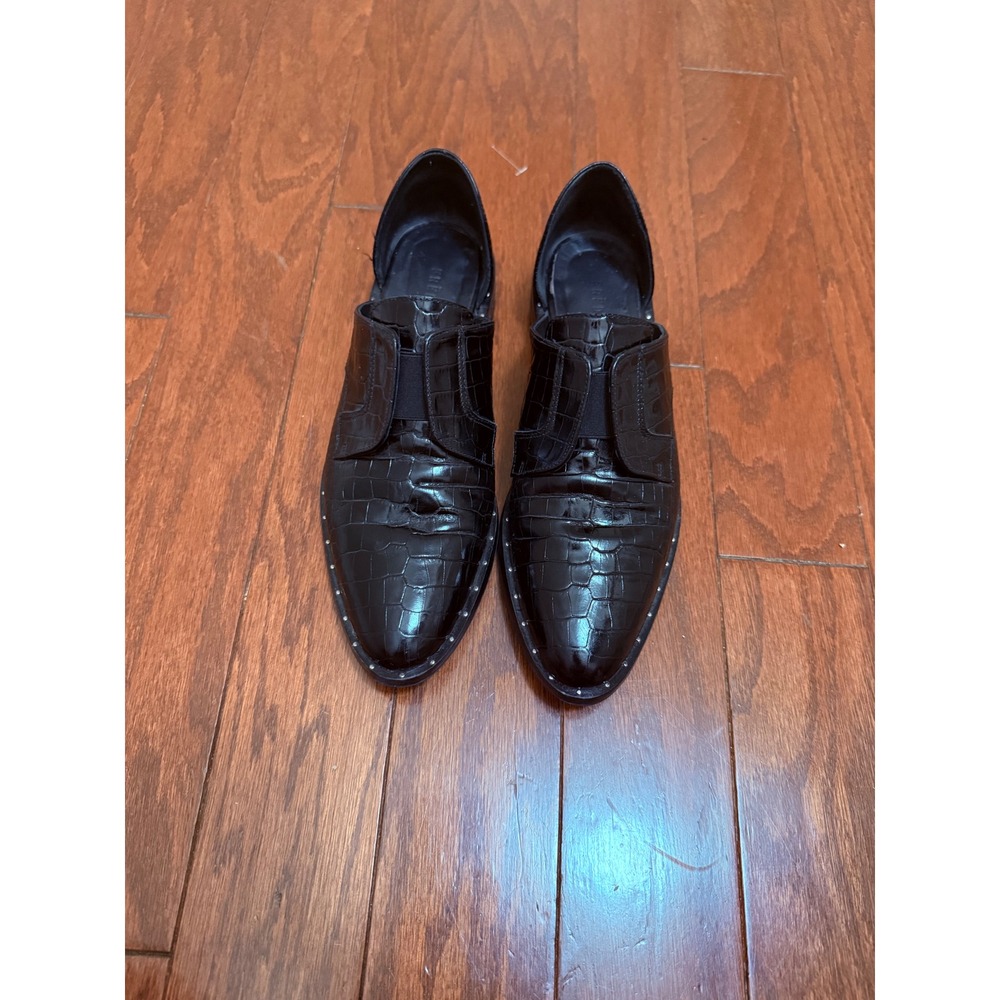 Freda Salvador Black Croc Embossed Leather Studded D'Orsay Oxfords‎ Shoes Size 7